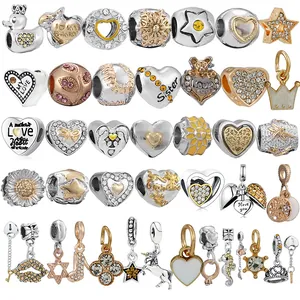 Alloy Crystal Heart Star Flower Bead Charms For DIY Jewelry Making Accessories For Bracelet Necklace Women Fashion Gift