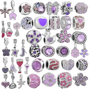 Alloy Purple Pink Flower Butterfly Charm Beads Jewelry Making Pendants For Bracelet Necklace Fashion Jewelry Women
