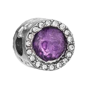 Silver charm with purple heart gemstone and crystal halo for DIY jewelry bracelets