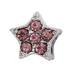 Star-shaped silver charm bead with pink crystals and beaded edges for DIY jewelry