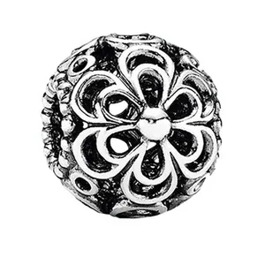Oxidized s925 silver daisy leaf hollow charm bead for DIY bracelets and necklaces