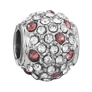Pave-set heart and star barrel charm with pink and white crystals for DIY bracelets
