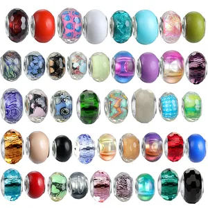 Alloy Glass Faceted Charm Beads DIY Jewelry Accessories Large Hole Beads For Bracelets Women Jewelry Making Accessory