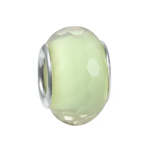 Light green faceted bead with silver end caps for DIY jewelry making and bracelets