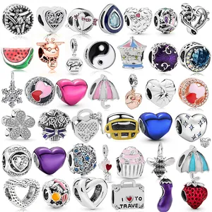 DIY Alloy Charms Beads For Bracelet Heart Bee Umbrella Carousel Snowflakes Silver Plated Enamel Pendant Women Jewelry Accessories