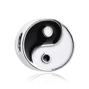Silver Yin Yang charm with black and white enamel for DIY charm bracelets