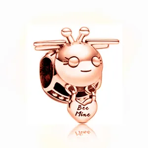 Rose gold bee charm with 'Bee Mine' engraved heart pendant for DIY jewelry