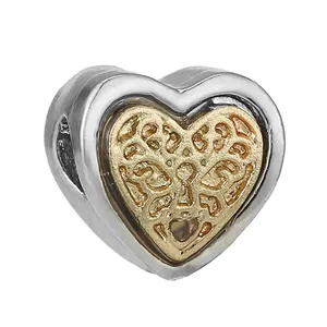 Ciondolo a cuore bicolore con anello argento e serratura dorata per gioielli fai-da-te