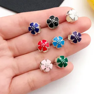 Floral DIY beads in eight colors with enamel finish for customized charm bracelets