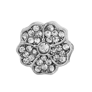 Silver flower bead charm with sparkling clear crystals and micro-pave petals