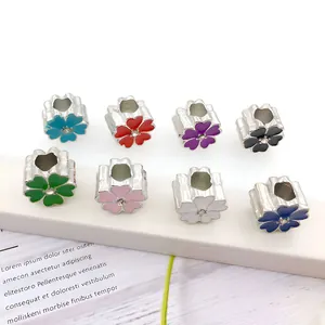 Set of 8 colorful enamel flower beads with rhinestones for DIY bracelet jewelry making