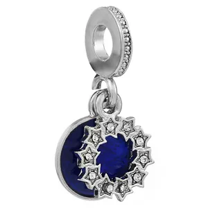 Silver crown airplane headphone charm with blue enamel starry sky and sparkling zircons