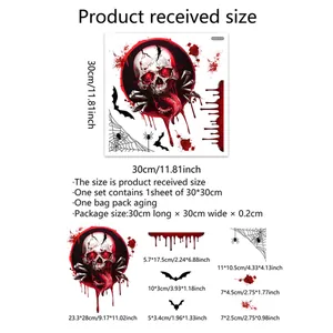 Adesivi murali Halloween con teschio, pipistrello e sangue, decalcomania in PVC da 30x30cm