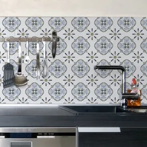 Self-adhesive grey-white geometric wall stickers for kitchen backsplash decoration
