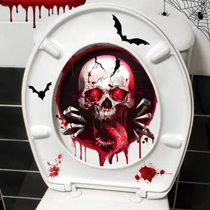 Adesivo per WC Halloween con teschio spaventoso e schizzi di sangue in PVC impermeabile