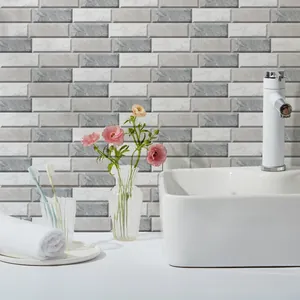 Classic faux marble mosaic wall tiles in grey and white for bathroom backsplash renovation