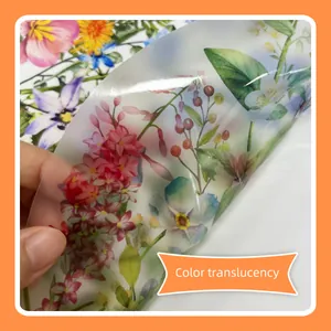 Self-adhesive floral toilet sticker with colorful translucent plant patterns