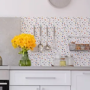 Salpicadero de cocina con pegatinas de pared de terrazo colorido para decoración interior