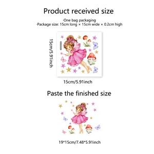Luminous wall sticker with cute fairy girl, mushrooms and stars for room decoration