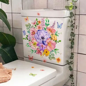 Waterdicht Bloemen Vlinder Toiletsticker PVC Verwijderbare Aquarel Bloemencluster Decals Voor Badkamer Toilet Decor