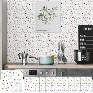 Pegatinas de Azulejos de Pared con Patrón Terrazzo Impermeable PVC Autoadhesivo Cocina Baño Decoración Hogar Moderna Minimalista