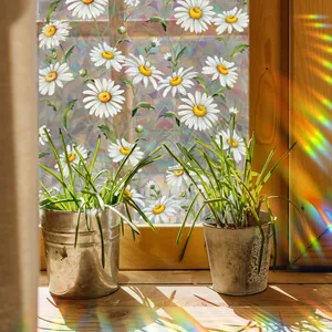 Daisy window privacy film with rainbow effect static cling for glass decoration