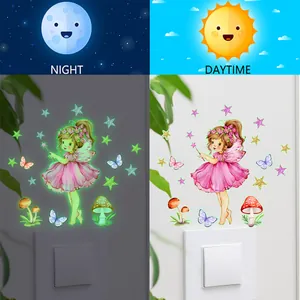 Cartoon Luminous Wall Stickers Glow In The Dark Fairy Girl Mushroom Star Butterfly DIY Switch Stickers For Kids Bedroom