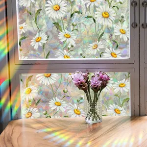Rainbow effect window film with daisy floral patterns for decorative glass privacy