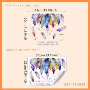 Colorful watercolor feather wall stickers set with 34x30cm finished size layout