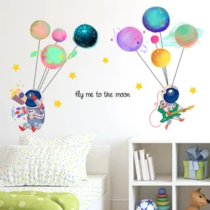 Cartoon Astronaut Space Planet Wall Stickers For Kids Room Nursery Bedroom Home Decor PVC Removable DIY Art Decal