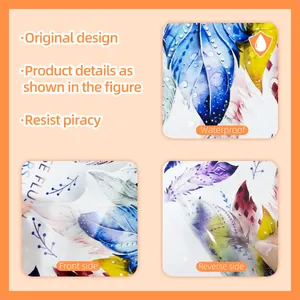 Detailed view of colorful feather wall stickers with waterproof texture and adhesive backing