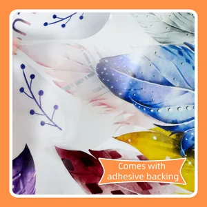 Macro view of colorful feather wall sticker with adhesive backing for toilet decor