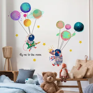 Space astronaut and colorful planets wall decals for children's bedroom decor