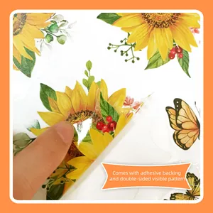 Dettaglio adesivo girasole bifacciale con retro autoadesivo per decoro finestre