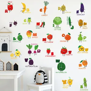 Adesivi murali educativi ABC con frutta e verdura cartoon per cameretta dei bambini