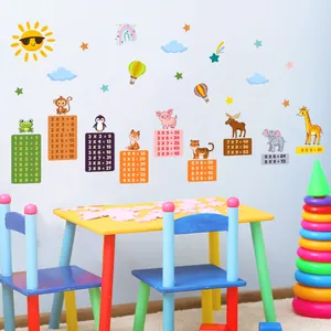 Cartoon animals multiplication table wall decal for kids educational room decoration
