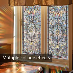 Retro Buntglas Fensterfolie Statisch Haftend Sichtschutzfolie Europäisch Floral Geometrisch Regenbogen Effekt Deko Aufkleber