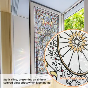 Europäische Vintage Buntglas-Fensterfolie mit Blumenmuster und Regenbogen-Statikeffekt