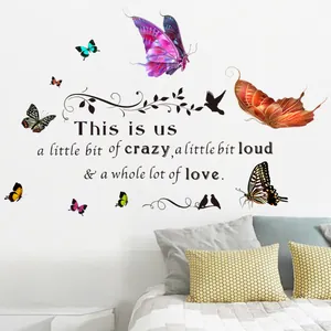 3D Schmetterling Wandaufkleber mit Love-Zitaten und Vögeln für Schlafzimmer Dekoration