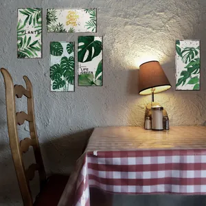 Five-piece set of Nordic vintage tropical monstera leaf metal wall art for home decor