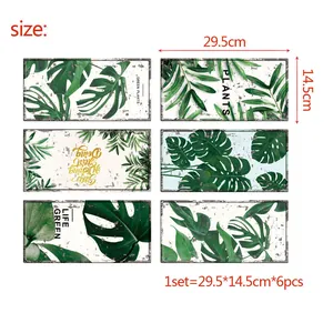Set of 6 Nordic style license plate wall stickers with tropical monstera leaf prints