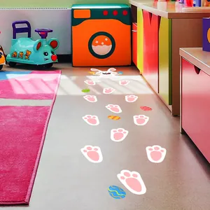 Easter Bunny Footprints And Colorful Eggs Floor Stickers PVC Waterproof Removable Wall Decals For Kids Room Party Decor