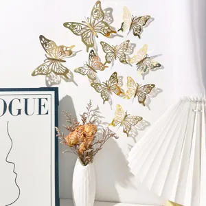 3D hollow laser-cut butterfly wall stickers in rose gold finish for home decoration