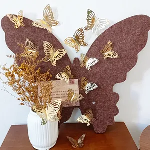 3D hollow gold butterfly wall stickers set with metallic mirror finish for home decor