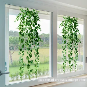 Green hanging ivy plants window decals for living room showing two sets collage effect