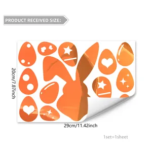 Detailed sheet of orange glow-in-the-dark Easter rabbit and decorative egg wall stickers