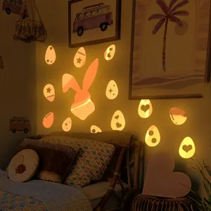 Macro detail of glowing Easter bunny and patterned egg acrylic mirror wall stickers