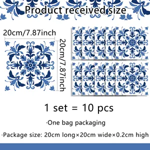Detail specifications of 10-piece set vintage blue floral 20x20cm tile stickers