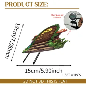 Flat fairy garden door stake dimensions 18x15cm with thin metal sheet thickness view