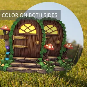 Detailed fairy garden gate featuring dual-sided color, wood texture, and moss details